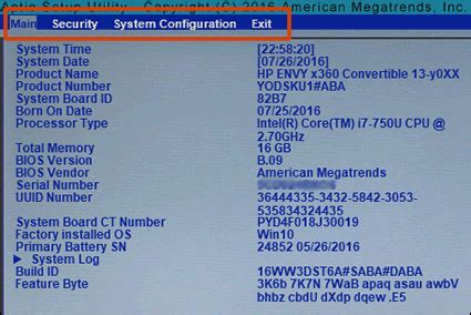 bios setup menu hp.